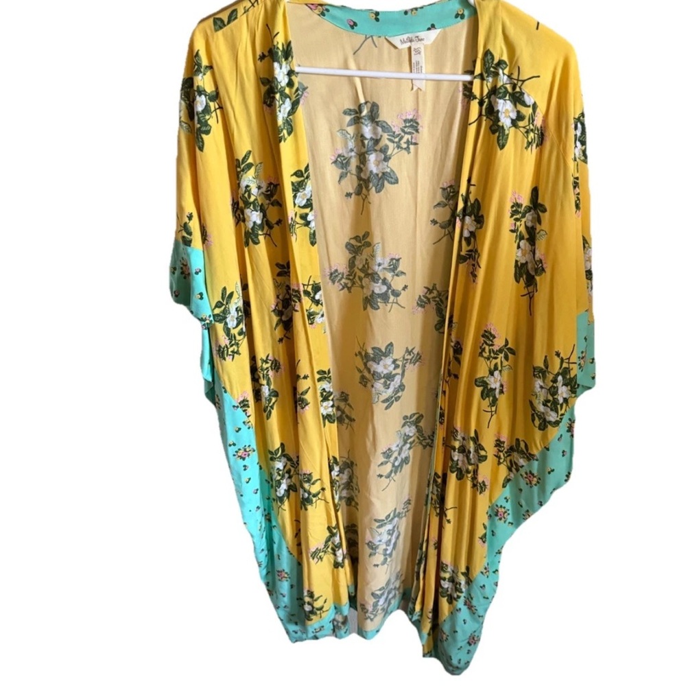 Matilda Jane What A Catch Kimono Cover-up M/L Floral Duster Yellow Turquoise EUC